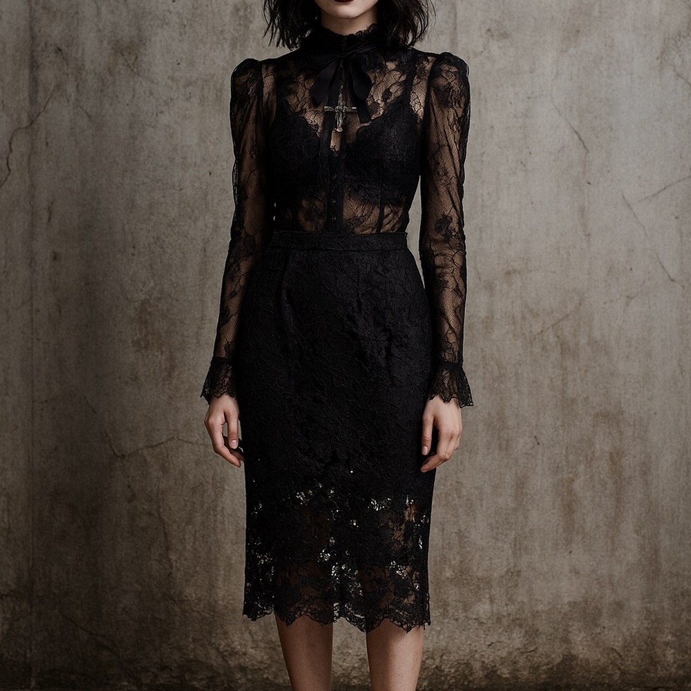 NWT Sen Collection Black Unconventional Lace Skirt Size L Romantic Goth Grunge